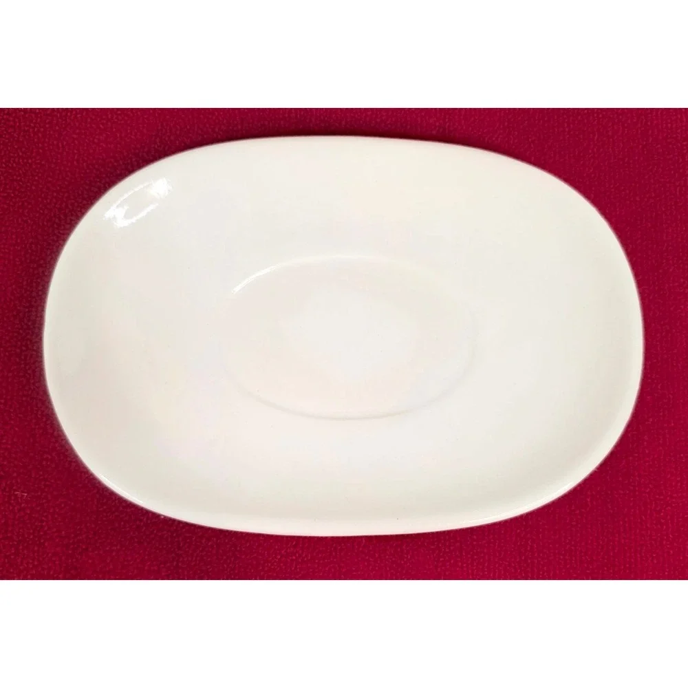 Signature Japan White Ceramic Oval Saucer Replacement Dish Minimalist 6.5 Inch